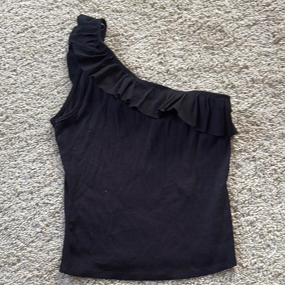 Black One-Shoulder Ruffle Top